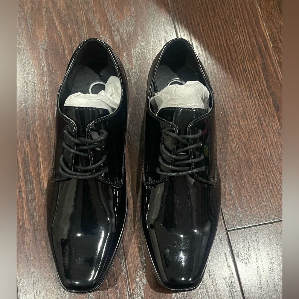 Calvin Klein Brodie Square Toe Black Patent Oxfords Dress Shoes Men  Size 7